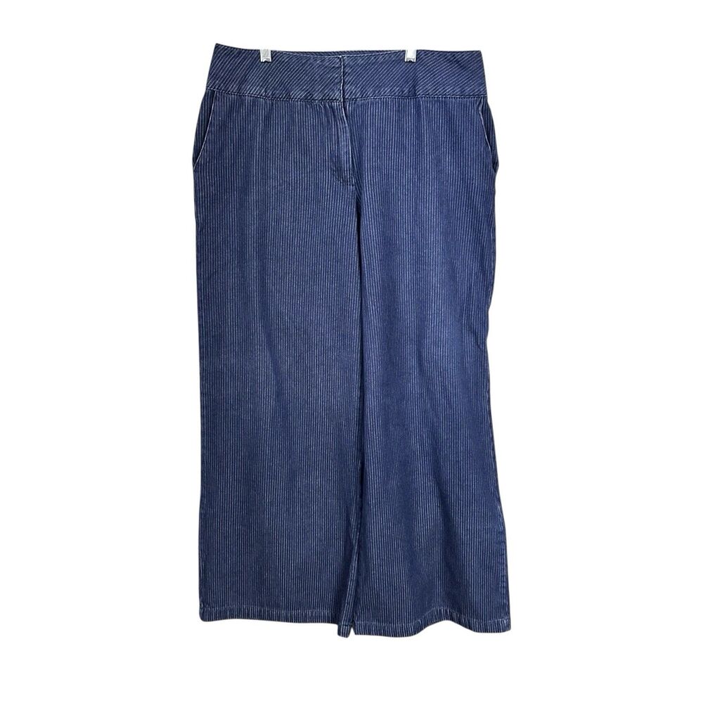 Cato Women's Sz 14 Classic Blue Striped Pinstripe Wide Leg Trouser Pants Office